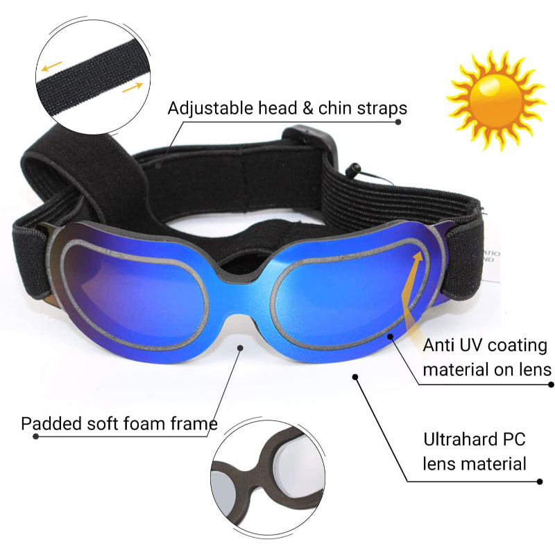 Dog Goggles Small Dog Sunglasses UV Protection Big Cat Glasses Fog/Windproof Outdoor Doggy Eye Protective with Adjustable Band for Small Dogs-Paw Print Pad