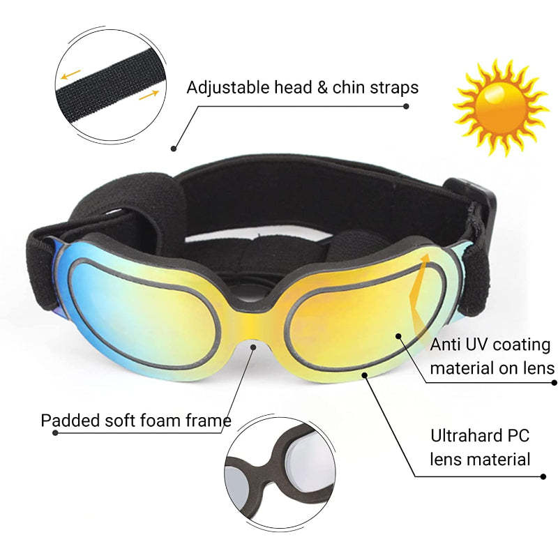 Dog Goggles Small Dog Sunglasses UV Protection Big Cat Glasses Fog/Windproof Outdoor Doggy Eye Protective with Adjustable Band for Small Dogs-Paw Print Pad