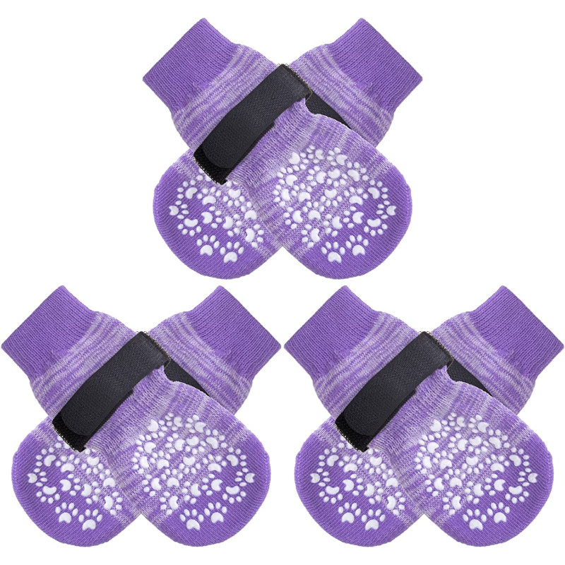 Double Side Anti-Slip Dog Socks With Adjustable Strap Strong Grips-Paw Print Pad