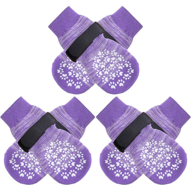 Double Side Anti-Slip Dog Socks With Adjustable Straps For Dogs 4 Pack-Paw Print Pad