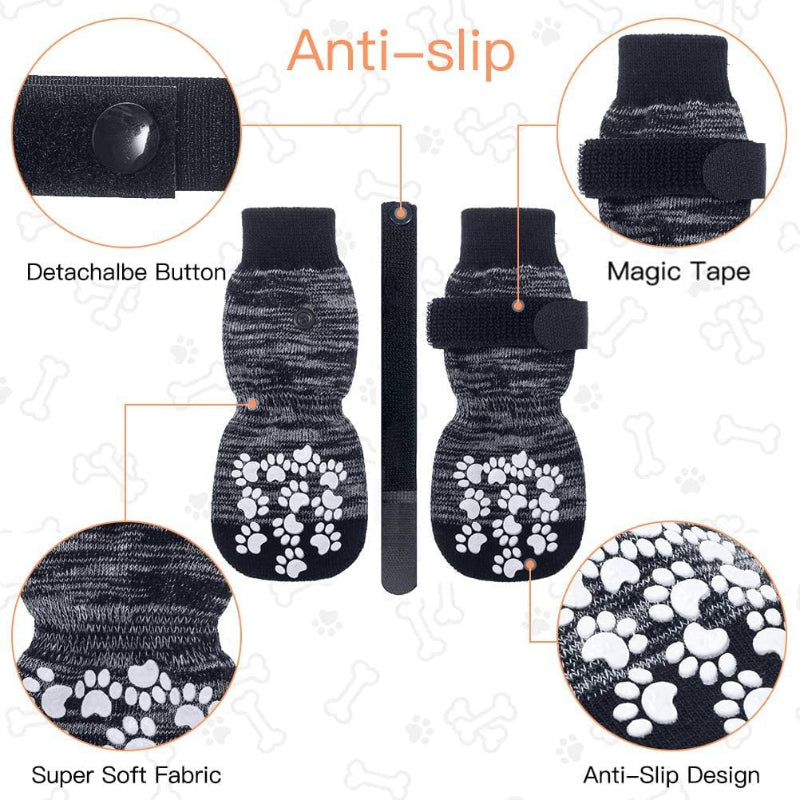 Double Side Anti-Slip Dog Sock With Adjustable Straps-Paw Print Pad