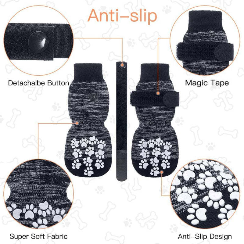 Double Side Anti-Slip Dog Sock With Adjustable Straps-Paw Print Pad