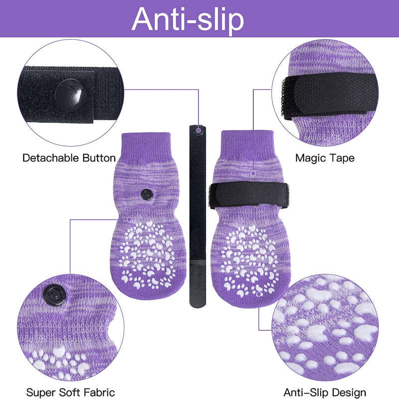 Double Side Anti-Slip Dog Socks With Adjustable Strap Strong Grips-Paw Print Pad
