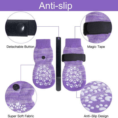 Double Side Anti-Slip Dog Socks With Adjustable Strap Strong Grips-Paw Print Pad