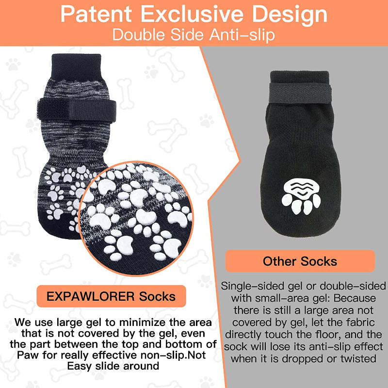 Double Side Anti-Slip Dog Sock With Adjustable Straps-Paw Print Pad
