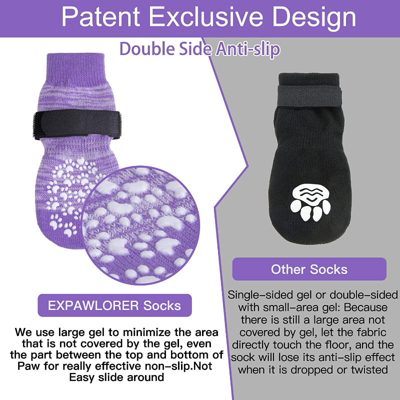 Double Side Anti-Slip Dog Socks With Adjustable Straps For Dogs 4 Pack-Paw Print Pad