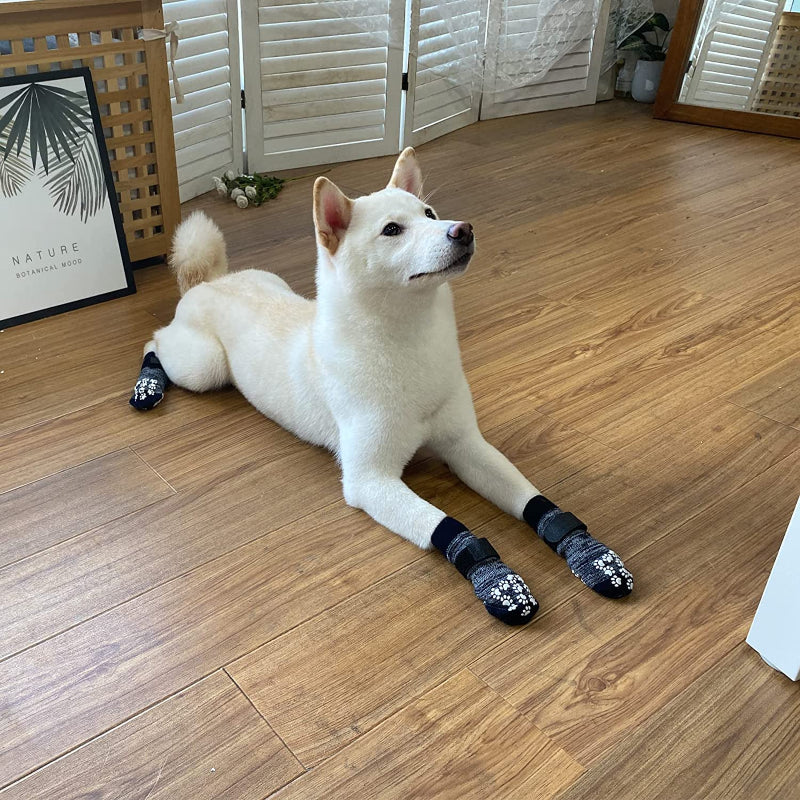 Double Side Anti-Slip Dog Sock With Adjustable Straps-Paw Print Pad