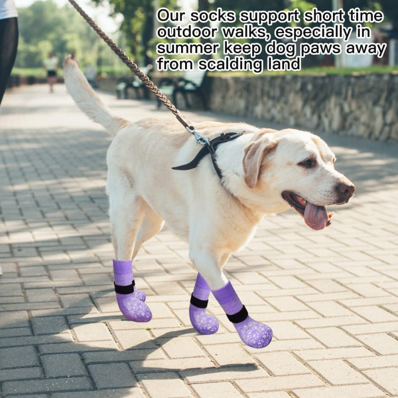 Double Side Anti-Slip Dog Socks With Adjustable Straps For Dogs 4 Pack-Paw Print Pad