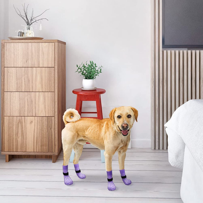 Double Side Anti-Slip Dog Socks With Adjustable Straps For Dogs 4 Pack-Paw Print Pad