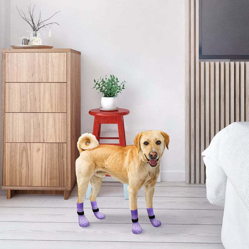 Double Side Anti-Slip Dog Socks With Adjustable Straps For Dogs 4 Pack-Paw Print Pad