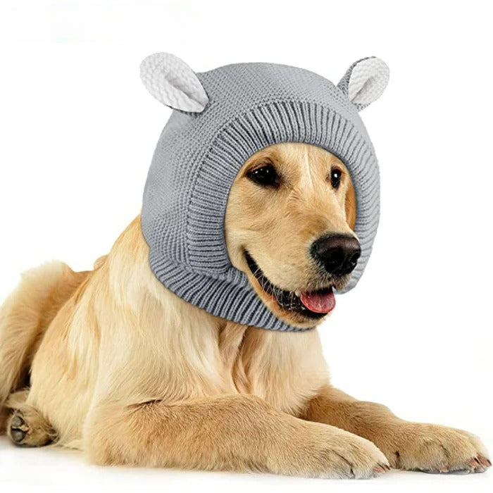 Ears for Dogs, Dog Ear Muffs Noise Protection Knitted Dog Hats Pet-Paw Print Pad