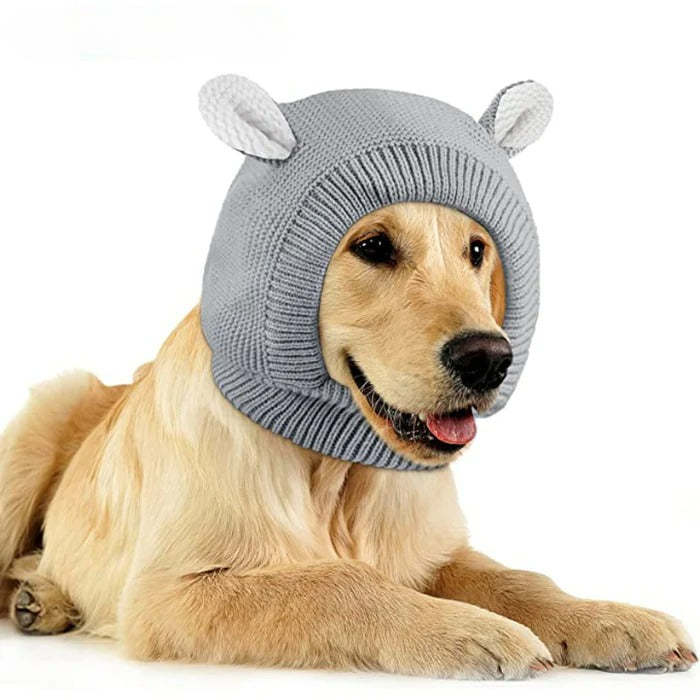 Ears for Dogs, Dog Ear Muffs Noise Protection Knitted Dog Hats Pet-Paw Print Pad