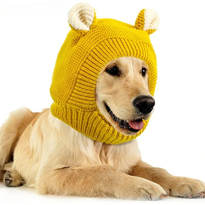 Ears for Dogs, Dog Ear Muffs Noise Protection Knitted Dog Hats Pet-Paw Print Pad