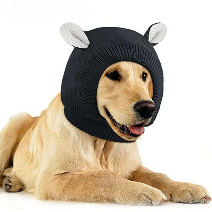 Ears for Dogs, Dog Ear Muffs Noise Protection Knitted Dog Hats Pet-Paw Print Pad