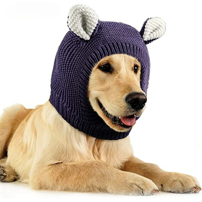 Ears for Dogs, Dog Ear Muffs Noise Protection Knitted Dog Hats Pet-Paw Print Pad