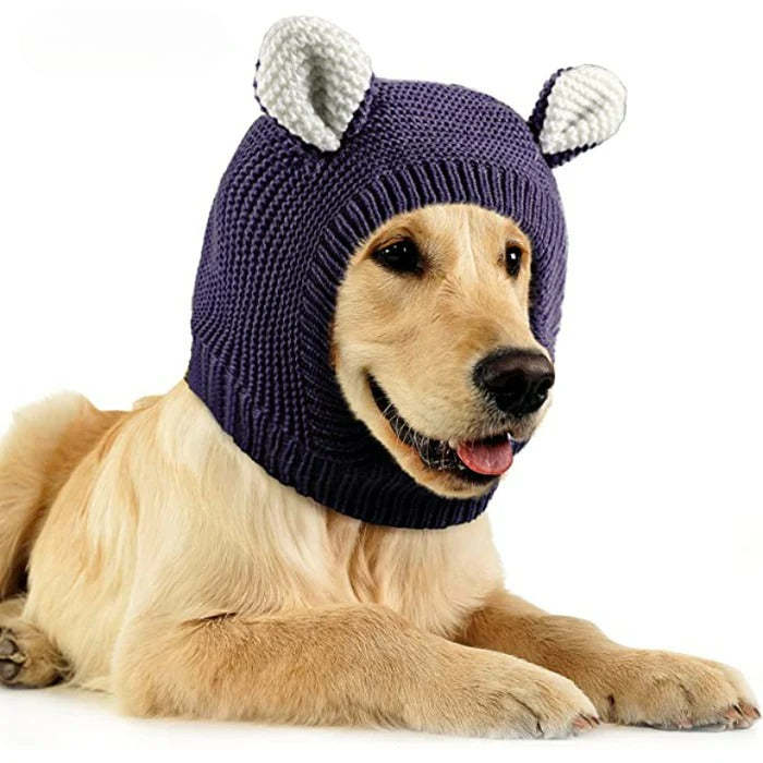 Ears for Dogs, Dog Ear Muffs Noise Protection Knitted Dog Hats Pet-Paw Print Pad