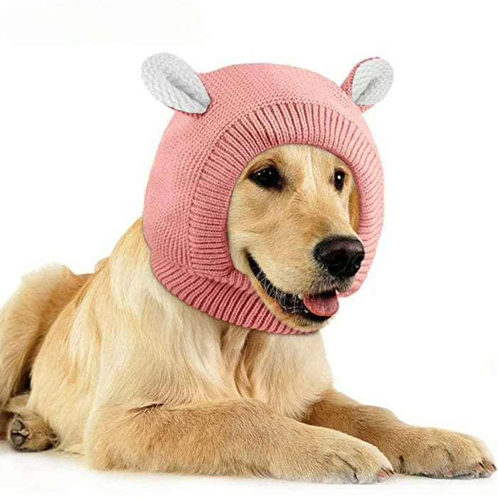 Ears for Dogs, Dog Ear Muffs Noise Protection Knitted Dog Hats Pet-Paw Print Pad