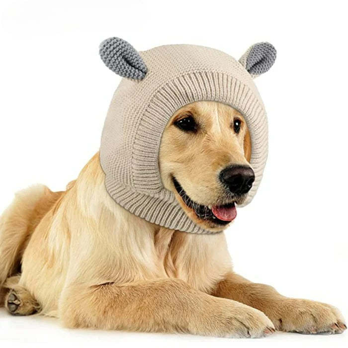 Ears for Dogs, Dog Ear Muffs Noise Protection Knitted Dog Hats Pet-Paw Print Pad