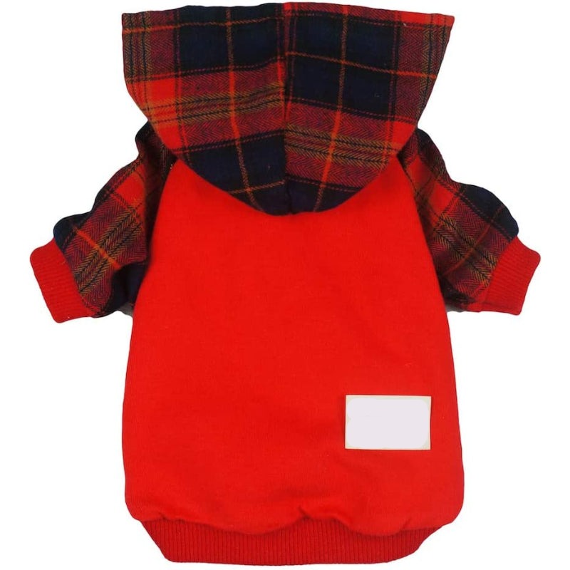 100% Cotton Girl Plaid Dog Clothes Lightweight Puppy Hoodie Pet Sweatshirt Doggie Hooded Outfits Cat Apparel-Paw Print Pad