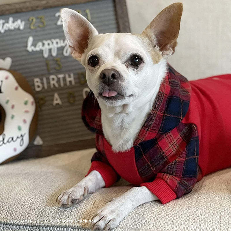 100% Cotton Girl Plaid Dog Clothes Lightweight Puppy Hoodie Pet Sweatshirt Doggie Hooded Outfits Cat Apparel-Paw Print Pad