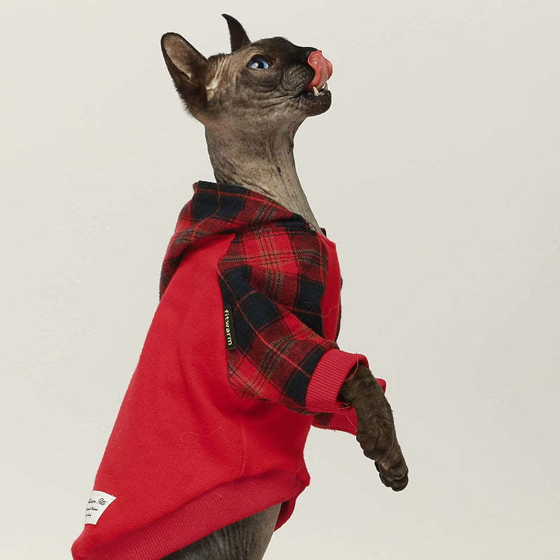 100% Cotton Girl Plaid Dog Clothes Lightweight Puppy Hoodie Pet Sweatshirt Doggie Hooded Outfits Cat Apparel-Paw Print Pad