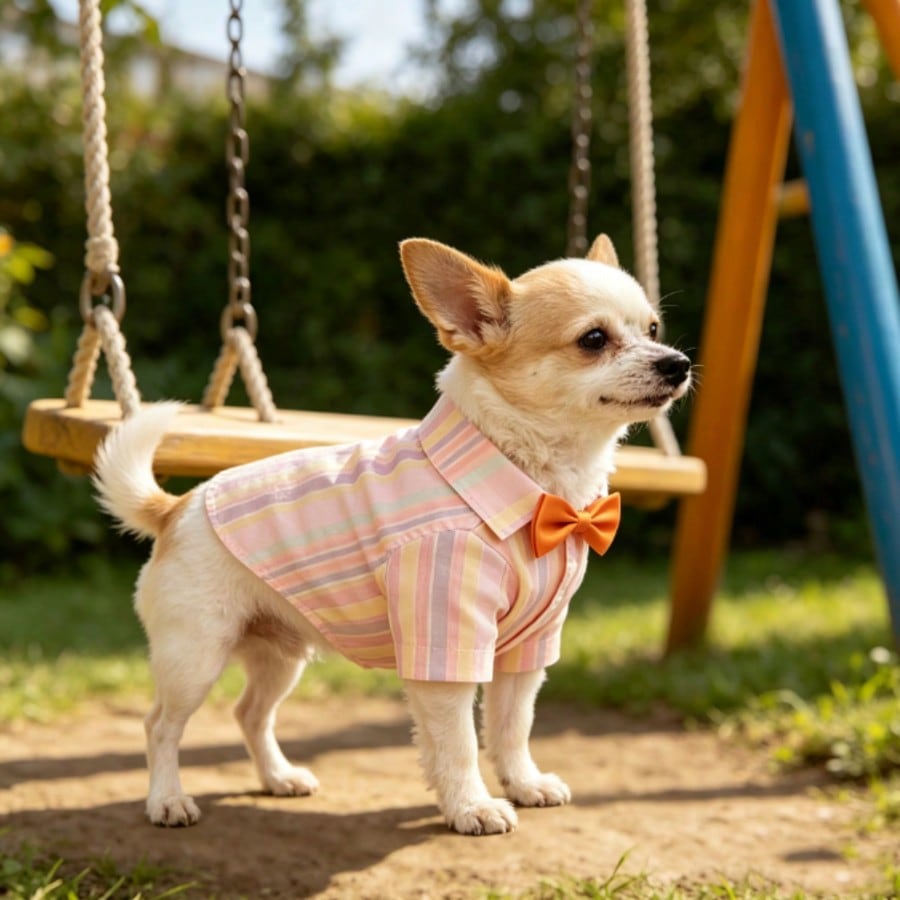 Gentleman Casual Bow Tie Stylish & Cute Multi-Color Denim Print Shirt For Small Dogs