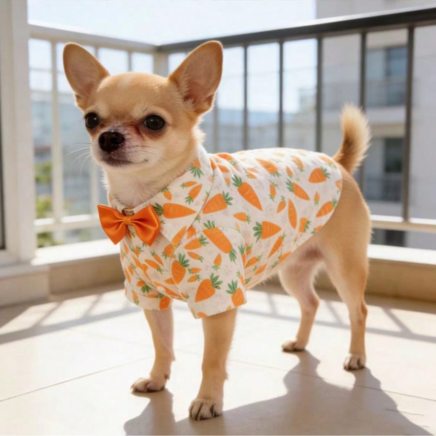 Gentleman Casual Bow Tie Stylish & Cute Multi-Color Denim Print Shirt For Small Dogs
