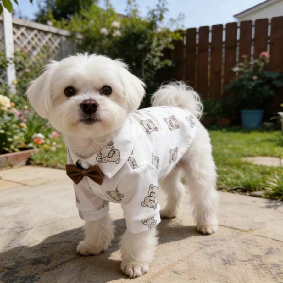 Gentleman Casual Bow Tie Stylish & Cute Multi-Color Denim Print Shirt For Small Dogs