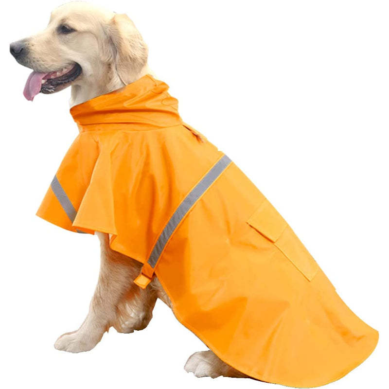 Dog Raincoats for Large Dogs with Reflective Strip Hoodie,Rain Poncho Jacket for Dogs-Paw Print Pad