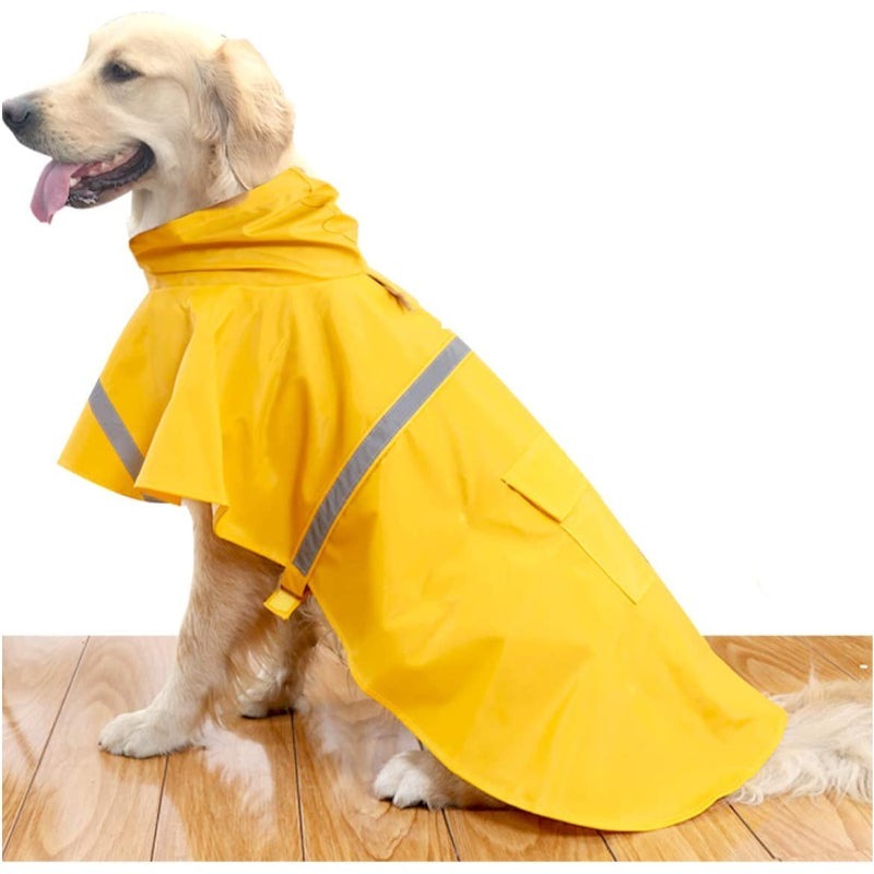 Dog Raincoats for Large Dogs with Reflective Strip Hoodie,Rain Poncho Jacket for Dogs-Paw Print Pad