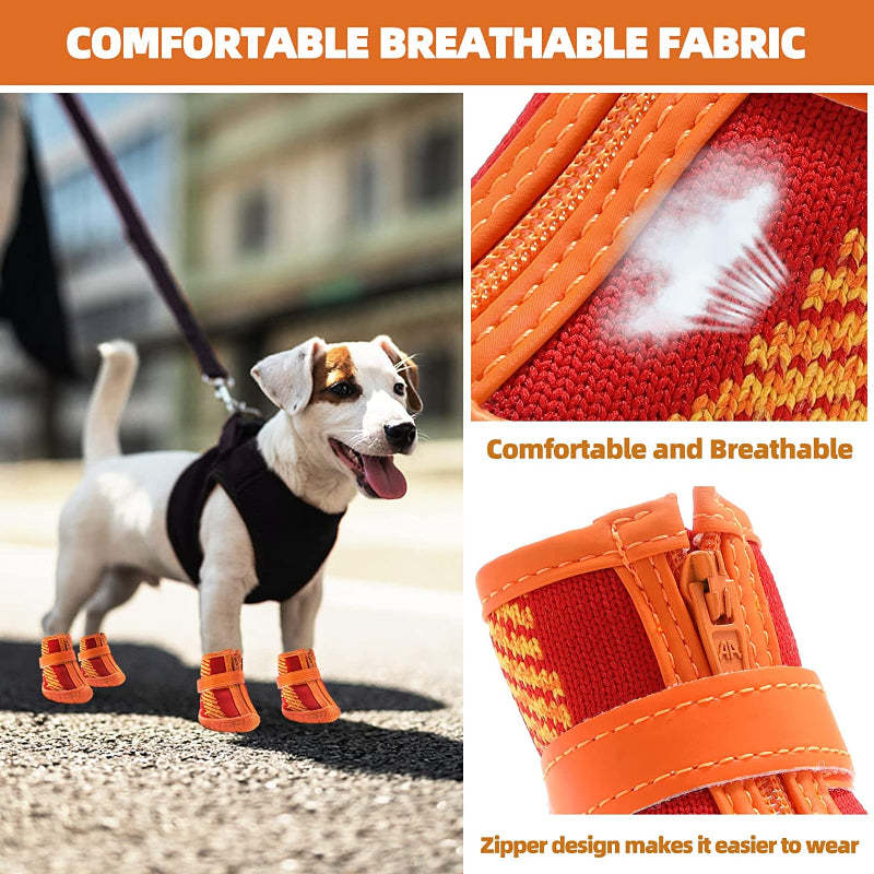 Dog Shoes For Small Dogs Boots, Breathable Dog Booties Paw Protector For Hot Pavement Winter Snow Hiking Booties 4pcs-Paw Print Pad