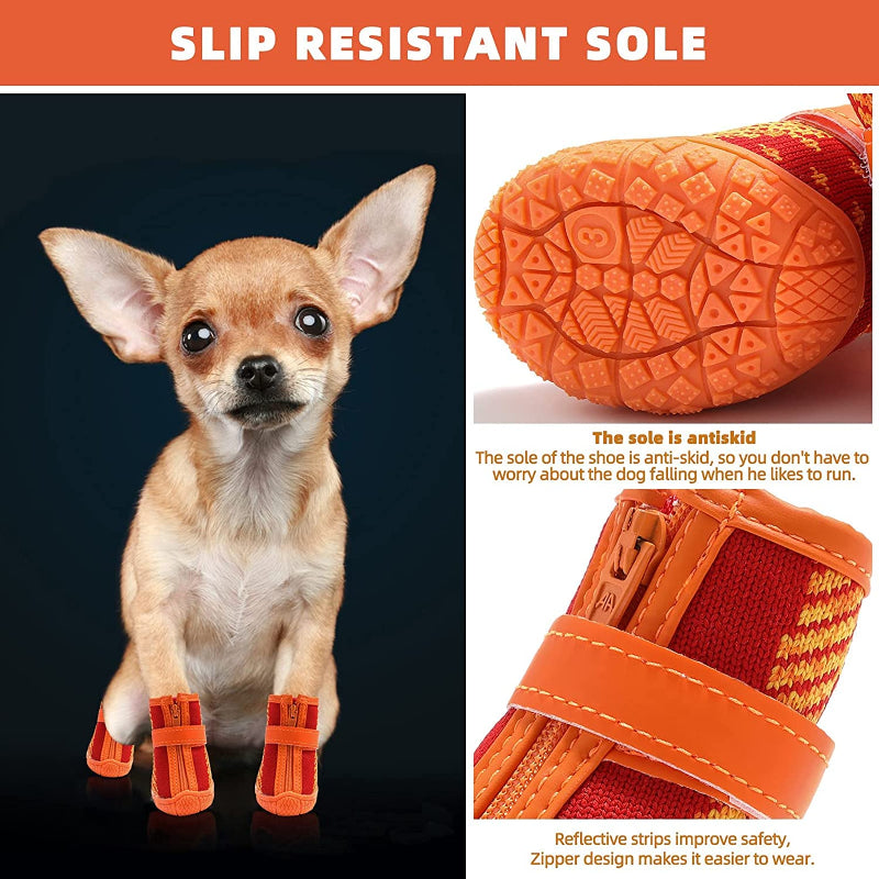 Dog Shoes For Small Dogs Boots, Breathable Dog Booties Paw Protector For Hot Pavement Winter Snow Hiking Booties 4pcs-Paw Print Pad