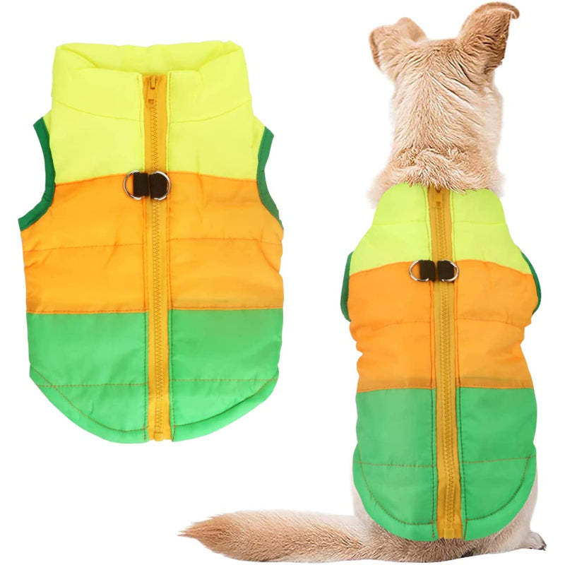 Dog Cat Coat With Leash Anchor Color Patchwork Padded Puppy Vest Jacket Teddy Chihuahua Costumes-Paw Print Pad