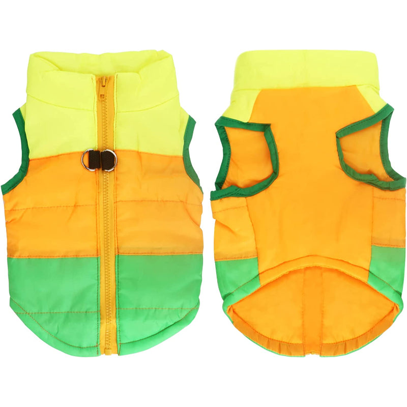 Dog Cat Coat With Leash Anchor Color Patchwork Padded Puppy Vest Jacket Teddy Chihuahua Costumes-Paw Print Pad