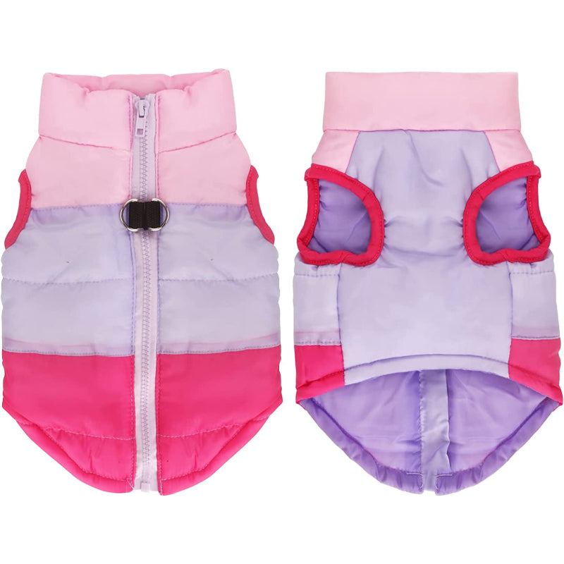 Dog Cat Coat With Leash Anchor Color Patchwork Padded Puppy Vest Jacket Teddy Chihuahua Costumes-Paw Print Pad