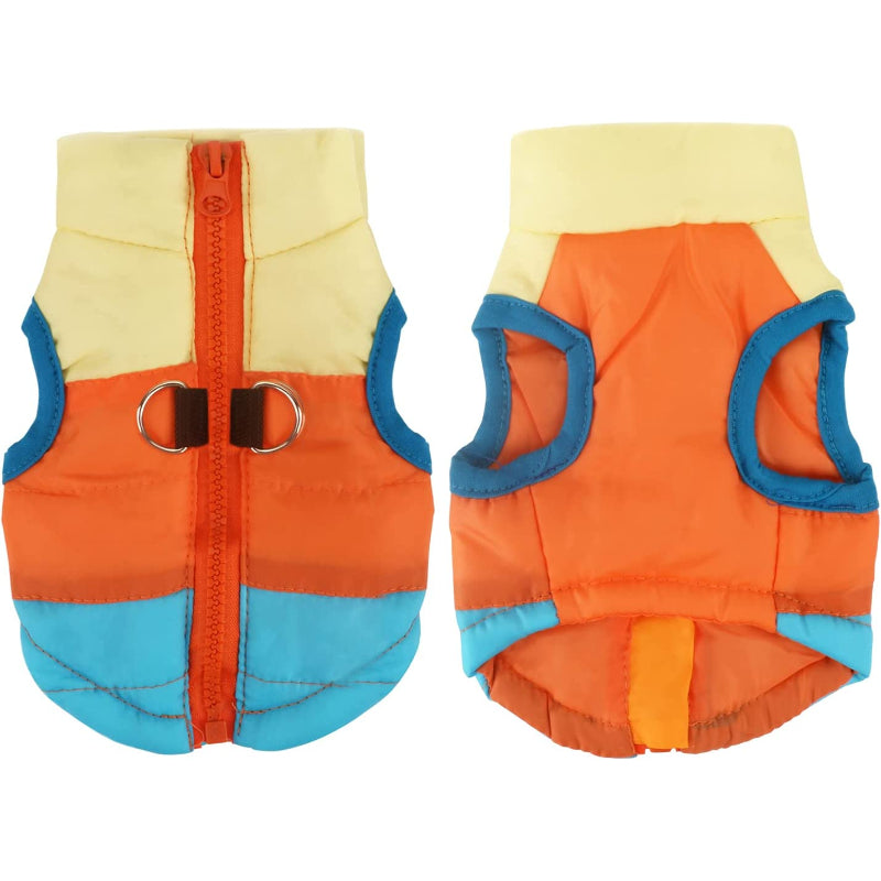 Dog Cat Coat With Leash Anchor Color Patchwork Padded Puppy Vest Jacket Teddy Chihuahua Costumes-Paw Print Pad