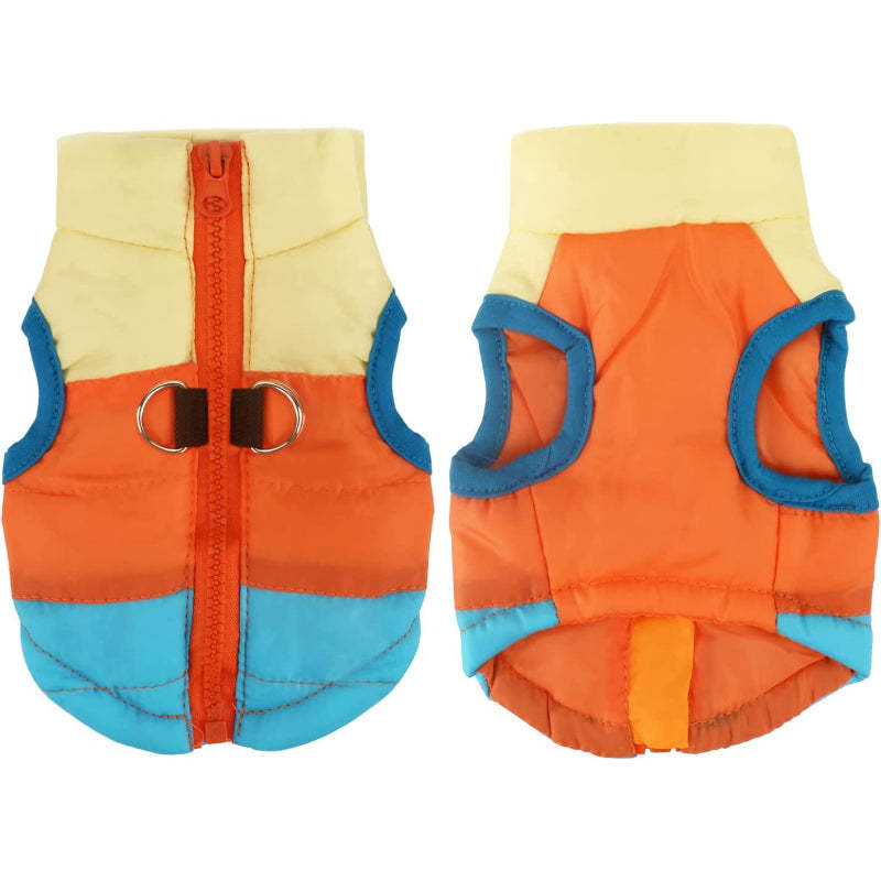 Dog Cat Coat With Leash Anchor Color Patchwork Padded Puppy Vest Jacket Teddy Chihuahua Costumes-Paw Print Pad