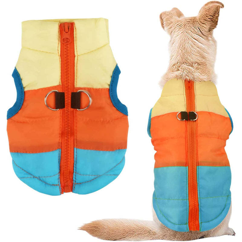 Dog Cat Coat With Leash Anchor Color Patchwork Padded Puppy Vest Jacket Teddy Chihuahua Costumes-Paw Print Pad