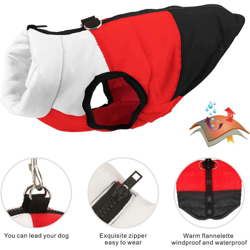 Dog Cat Coat With Leash Anchor Color Patchwork Padded Puppy Vest Jacket Teddy Chihuahua Costumes-Paw Print Pad