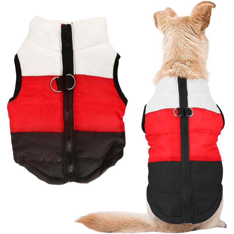 Dog Cat Coat With Leash Anchor Color Patchwork Padded Puppy Vest Jacket Teddy Chihuahua Costumes-Paw Print Pad
