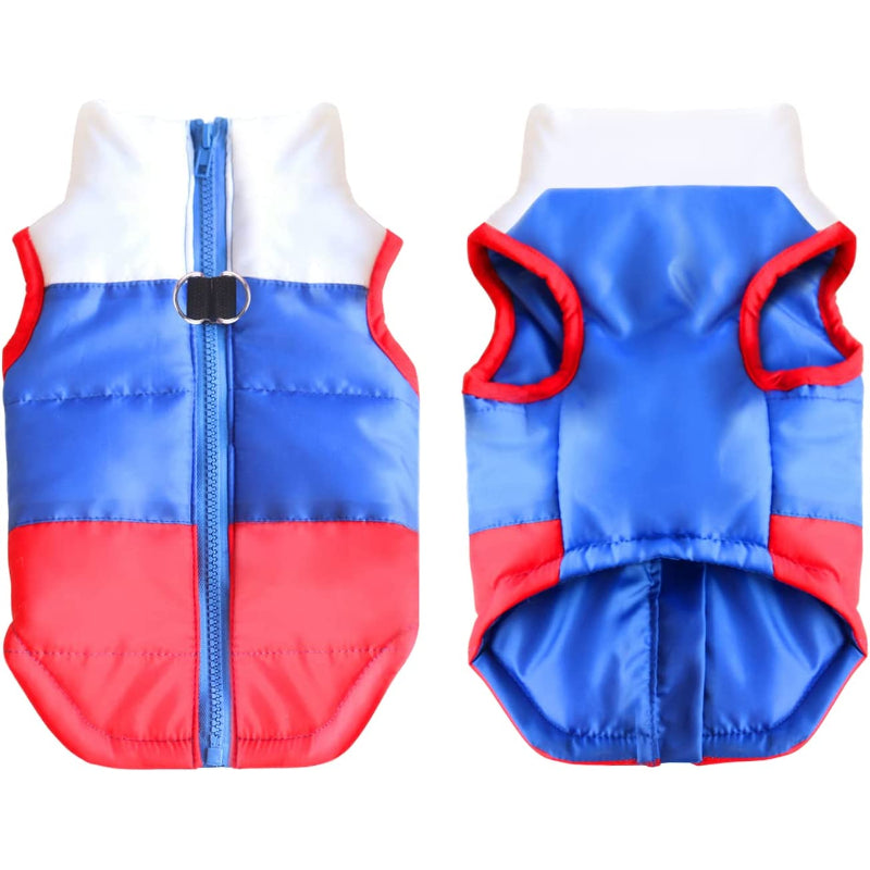 Dog Cat Coat With Leash Anchor Color Patchwork Padded Puppy Vest Jacket Teddy Chihuahua Costumes-Paw Print Pad