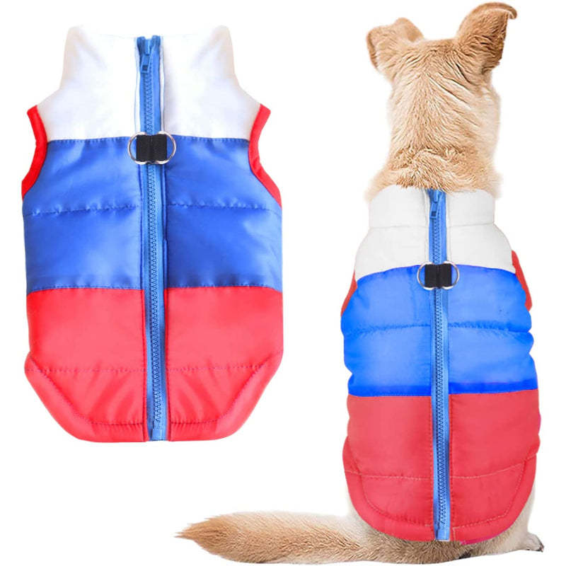 Dog Cat Coat With Leash Anchor Color Patchwork Padded Puppy Vest Jacket Teddy Chihuahua Costumes-Paw Print Pad