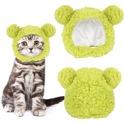 Cat Costume Warm Bear Hat For Cat Adjustable Soft Small Pet Headwear Bear Hat For Cat Puppy Dog-Paw Print Pad