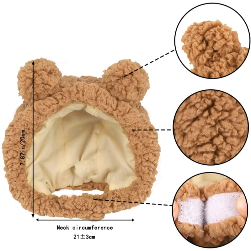 Cat Costume Warm Bear Hat For Cat Adjustable Soft Small Pet Headwear Bear Hat For Cat Puppy Dog-Paw Print Pad
