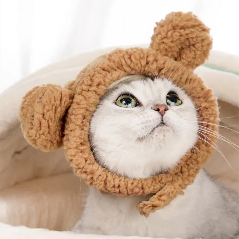 Cat Costume Warm Bear Hat For Cat Adjustable Soft Small Pet Headwear Bear Hat For Cat Puppy Dog-Paw Print Pad