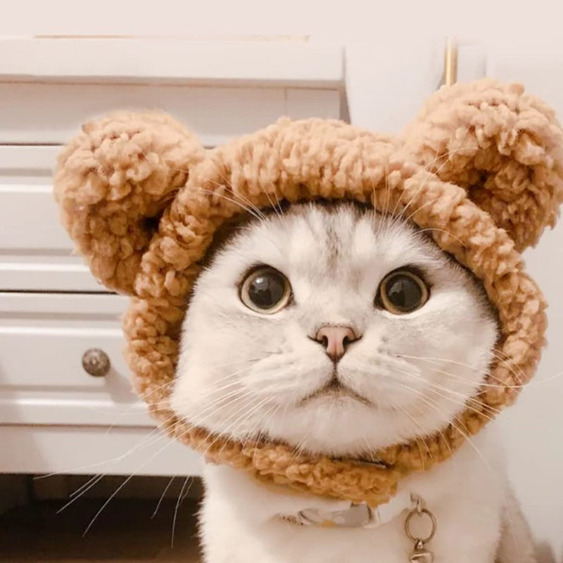 Cat Costume Warm Bear Hat For Cat Adjustable Soft Small Pet Headwear Bear Hat For Cat Puppy Dog-Paw Print Pad