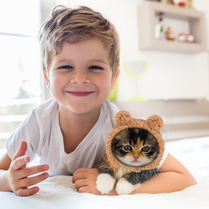 Cat Costume Warm Bear Hat For Cat Adjustable Soft Small Pet Headwear Bear Hat For Cat Puppy Dog-Paw Print Pad