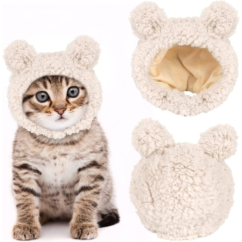 Cat Costume Warm Bear Hat For Cat Adjustable Soft Small Pet Headwear Bear Hat For Cat Puppy Dog-Paw Print Pad
