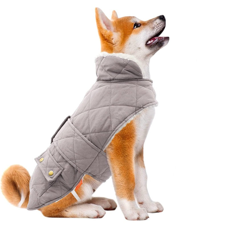 Dog Cold Weather Coats Cozy Windproof Padded Sherpa Warm Dog Gray Jacket For Small Dogs With Furry Collar Dog Apparel-Paw Print Pad