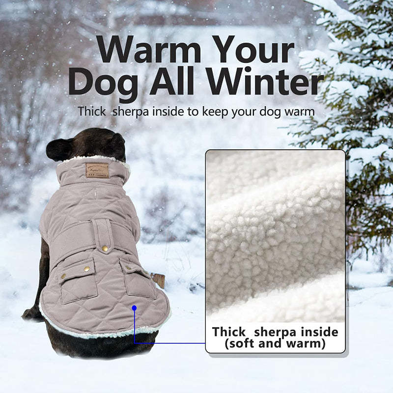 Dog Cold Weather Coats Cozy Windproof Padded Sherpa Warm Dog Gray Jacket For Small Dogs With Furry Collar Dog Apparel-Paw Print Pad